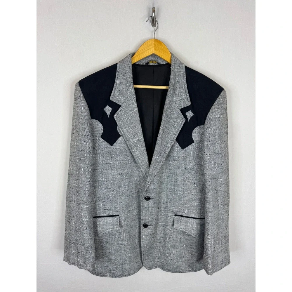 Vintage Pioneer Wear Albuquerque Mens 46 Western Blazer Grey Black Yoke USA